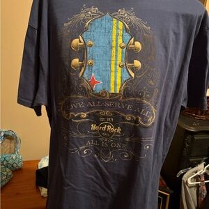 Hard Rock Cafe Men's Navy Graphic Tee - Blue & Yellow Guitar Motif